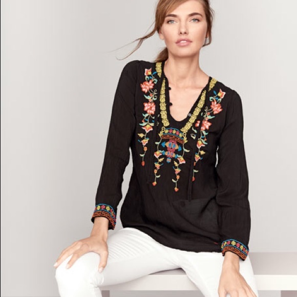 Johnny Was Tops - Johnny Was Suko Black Embroidered Tunic Blouse 2X